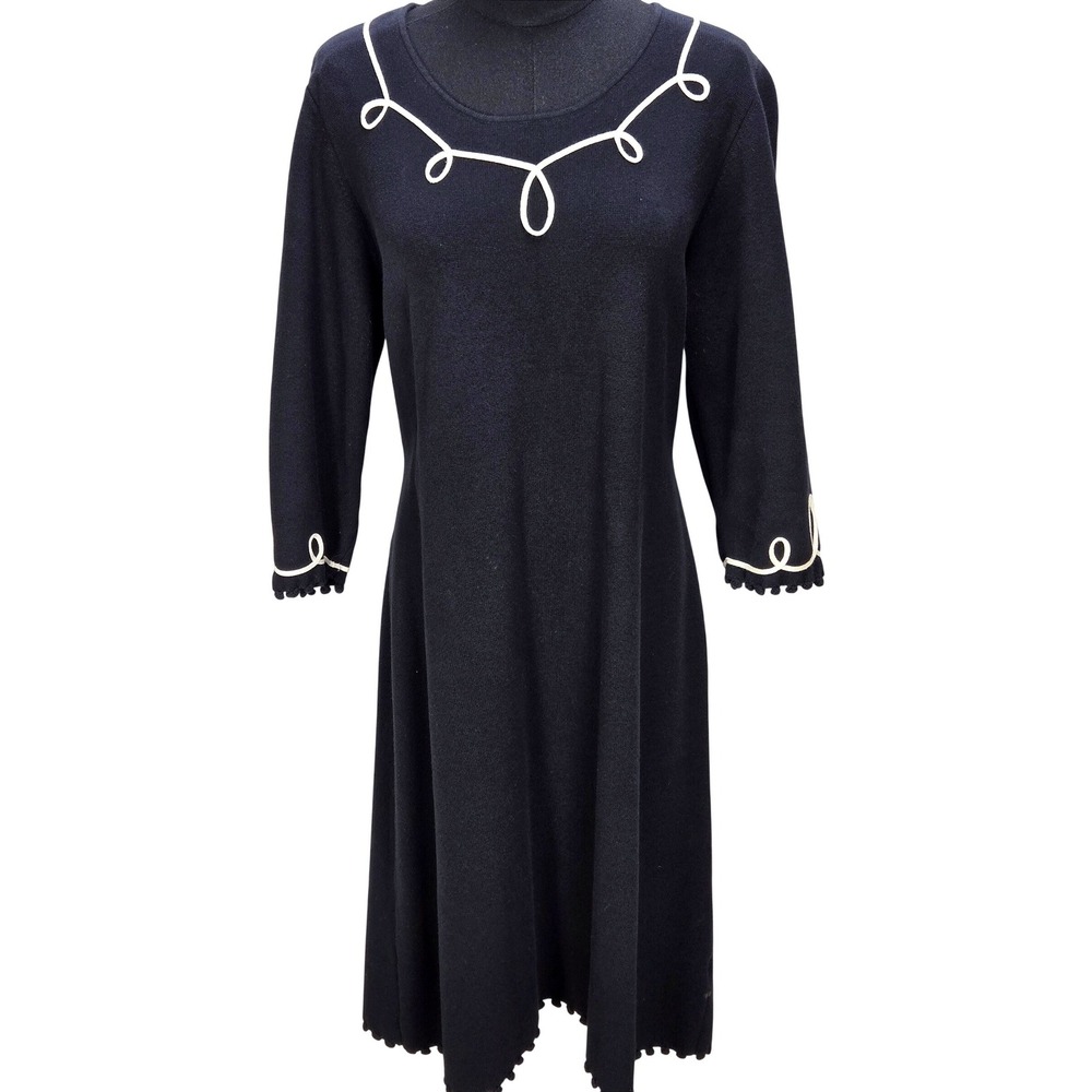 Women's Hanna Andersson Large Black Cotton Knit Midi Dress Loop Embroidery